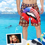 Custom Face Flag Mouth Personalized Photo Men's Elastic Beach Shorts