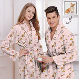 Custom Face Fleece Robe Pink Personalized All Over Print Pajama Kimono Robe for Men Women