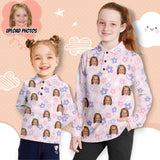 Custom Face Flower Girls' Long Sleeve Polo Shirt