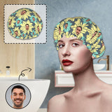 Custom Face Flowers Double Layer Waterproof Hat Women's Shower Cap