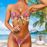 Custom Face Gradient Color Strapless Bow Top Low Waist Bikini Bottom 2-Piece Set Bathing Suit