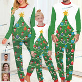 Custom Face Green Christmas Tree Sleepwear Personalized Family Matching Long Sleeve Pajamas Set