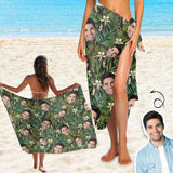 Custom Face Green Leaves Long Sarongs Beach Wrap Personalized Bikini Cover Up