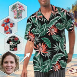 Custom Face Hawaiian Shirt Red Flower Leaves Aloha Shirts for Boyfriend/Husband Birthday Vacation Party Gift