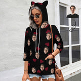 Custom Face Hoodie Love Heart Three Hoodies Quarter Sleeve Cool Hoodie Designs Women's Cat Ear Hooded Pullover