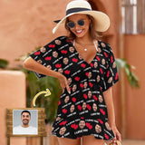 Custom Face I Love You One Piece Cover Up Dress Personalized Women's Short Sleeve Beachwear Coverups