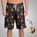 Custom Face I Love You Personalized Photo Men's Beach Shorts Drawstring Shorts