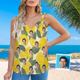 Custom Face Lemon Top Personalized V-Neck Knotted Sleeveless Tank Tops for Women