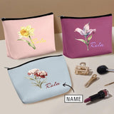 Custom Name Birth Month Flowers Portable Cosmetic Bag Personalized Grandmother Gift Grandma's Garden Leather Wash Bag