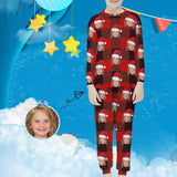 #For 6-12Y Custom Face Christmas Hat Pjs Buffalo Check Sleepwear Personalized Kids Long Sleeve Pajamas Set