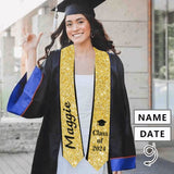 Custom Name Bling Gold Graduation Stoles Sash Class of 2024 Graduation Gift