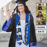 Custom Photo&Name Blue Graduation Stoles Sash Class of 2024 Graduation Gift