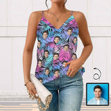 Custom Face Tropical Leaves Women's V-Neck Cami Tank Tops