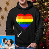 [Thickened Fabric] Custom Photo Heart Flip Sequin Hoodie Pure Cotton Rainbow Unisex Hoodie For Men Women [Double Print]