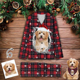 Custom Pet Big Face Buffalo Check Plaid Sleepwear Personalized Men Women's Long Pajama Set