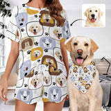 Custom Pet Face Cube Cute Painting Pink Pajama Set Women's Short Sleeve Top and Shorts Loungewear Athletic Tracksuits