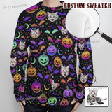 Custom Face Round Neck Sweater for Men Photo Ugly Sweater Halloween Pattern Long Sleeve Lightweight Sweater Tops