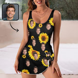 Custom Face Sunflowers Women's One Piece Skirted Swimsuit