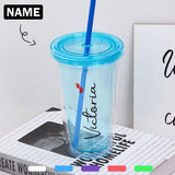 Custom Name Heart Tumbler with Straw - 16 OZ. Bridesmaid Gift