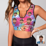 Custom Husband Face Rainbow Lively Style High Quality Yoga Top