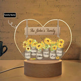 Custom Family Name Vase Heart-Shaped Acrylic Panel With Light Base