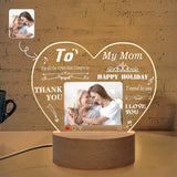 Custom Photo Happy Holiday Heart Needed You Heart-Shaped Acrylic Panel With Light Base