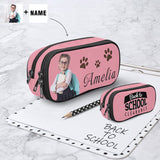 Custom Photo&Name Puppy Footprint Back To School Pencil Pouch