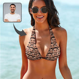 Deep V Neck-Custom Seamless Face Personalized Bikini Swimsuit Top