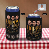 Custom Skinny Can Cooler With Boyfriend Face Happy Birthday Black Gold Personalized Funny Face Insulated Reusable DIY Cooler