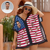 Custom Face USA Flag Women's Bikini Swimsuit Cover Up