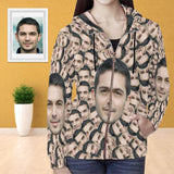 Custom Full Zip Hoodie with Husband Face Seamless Women's All Over Print Loose Hoodie