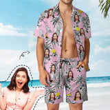 Custom Face on Hawaiian Set Palm Tree Pineapple Beach Holiday Hawaiian Shirt & Summer Shorts Set