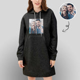 Custom Photo Hoodies Dress Simple Black Hoodie with Design Women's Long Sleeve Loose Hooded Pullover Dress with Pocket