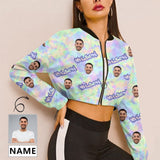 Custom Face&Name Fluorescence Women's Cropped Jacket Chiffon Jacket