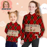 Custom Face Snowman Diamond Lattice Girls' Long Sleeve Polo Shirt