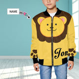 Custom Name Cartoon Lion Kid's All Over Print Bomber Jacket