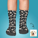 Kids Custom Socks Printed With Picture Personalized Dog Face Bone Footprint Black Kid's Socks