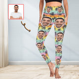 Custom Face Sunset Coconut Tree Leggings With Pockets