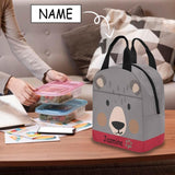 Custom Name Cartoon Bear Insulated Lunch Bag with Pockets