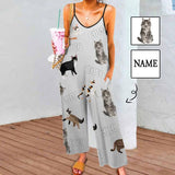 Persoanlized Sleepwear Custom Photo & Name Loungewear with Cat Picture On Them Women's Suspender Jumpsuit Loungewear