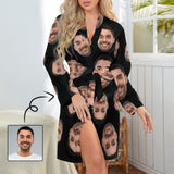 Custom Face Pajamas Black Background Boyfriend Women's Funny Personalized Long Photo Pajamas Kimono Robe