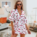 Custom Husband Face Sexy Red Lips Women's Summer Short Nightwear Personalized Photo Pajamas Kimono Robe