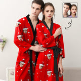 Custom Face Long Sleeve Belted Night Robe for Women Men Red Personalized Pajama Kimono Robe