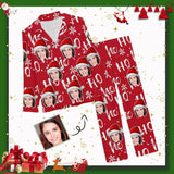 Custom Face Pajamas Christmas Ho Ho Ho Nightwear Personalized Women's Slumber Party Long Pajama Set