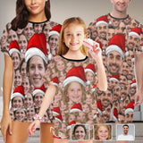 Custom Face Seamless Christmas Hat Sleepwear Personalized Family Matching Short Sleeve Pajamas Set