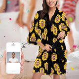 Custom Face Sunflower Yellow Women's Summer Short Pajamas Funny Personalized Photo Pajamas Kimono Robe