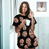 PRICE DROP-Custom Husband Face Nightwear With Black Background Personalized Women's Short Crew Neck Pajama Set