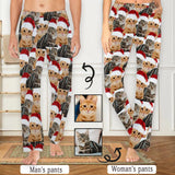 [More Comfortable]Custom Face Pet Cat Christmas Red Hat Sleepwear Personalized Women's&Men's Slumber Party Long Pajama Pants