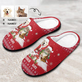 Custom Pet's Photo & Name Christmas Hat Red All Over Print Cotton Slippers For Men Women