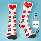 Custom Face&Name Red Heart Socks Personalized Cute Girlfriend Sublimated Crew Socks for Mom